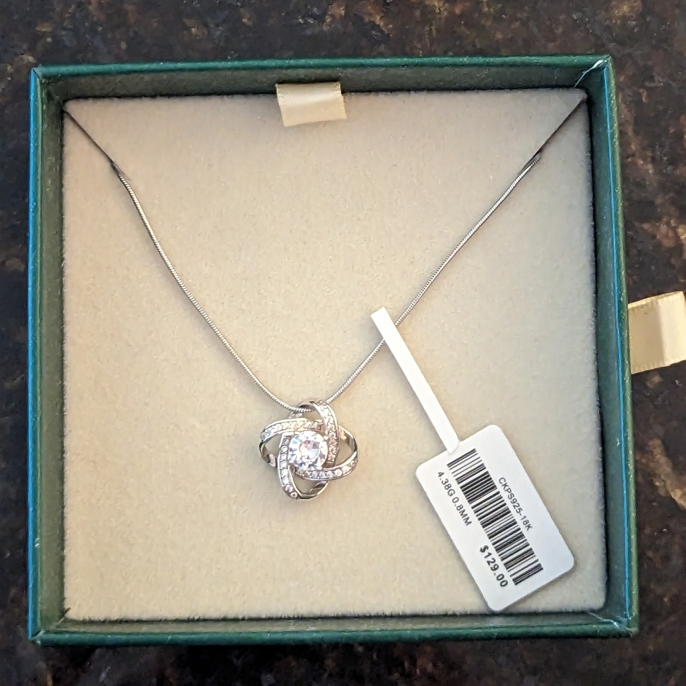 NEW Celtic Knot w/ CZ 18K White Gold Over Sterling Silver Pendant 22" Necklace
